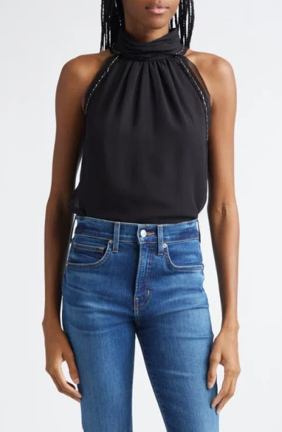 Veronica Beard Tanisha Beaded Mock Neck Top In Black