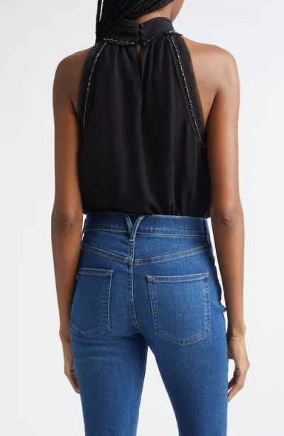 Veronica Beard Tanisha Beaded Mock Neck Top In Black