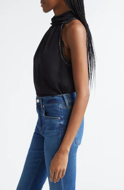 Veronica Beard Tanisha Beaded Mock Neck Top In Black