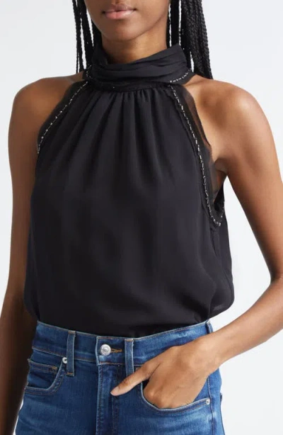 Veronica Beard Tanisha Beaded Mock Neck Top In Black