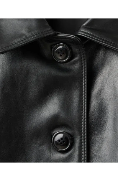 Mango Selection Leather Bomber Jacket In Black