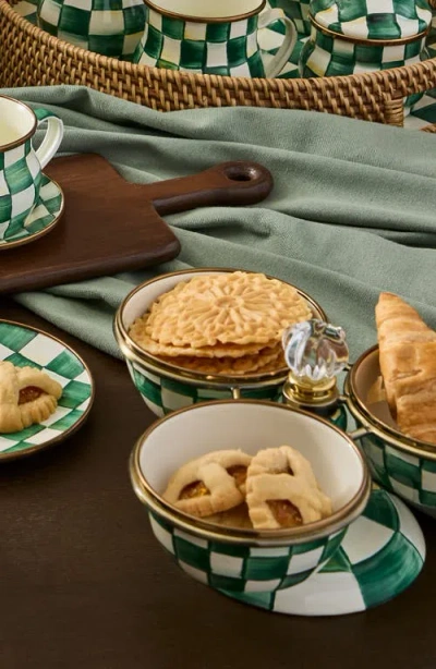 Mackenzie-childs Mackenzie Childs Emerald Check Enameled Steel Triplicity Bowls & Stand Set In Green