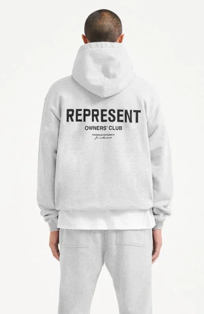 Represent Owners Club Logo Cotton Hoodie In Gray