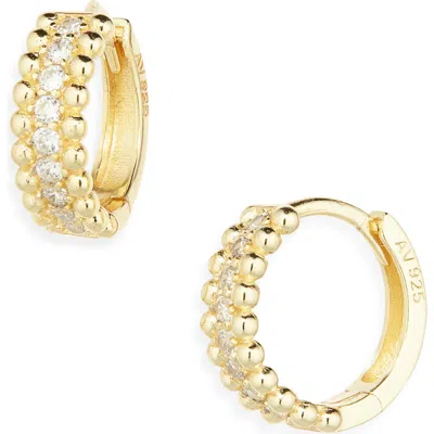 Argento Vivo Sterling Silver Beaded Cubic Zirconia Hoop Earrings In Gold