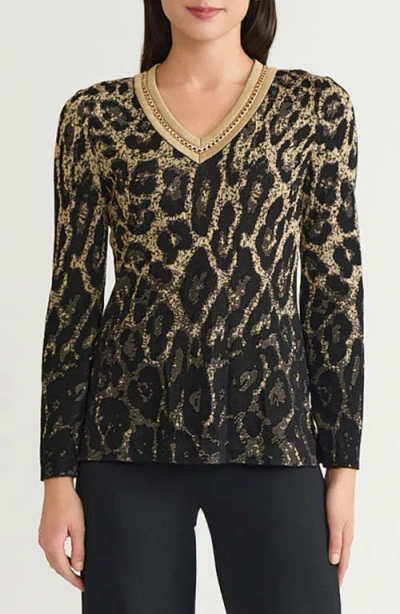 Ming Wang Lurex Leopard Print Jacquard Soft Knit Tunic In Multi