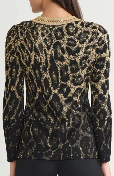 Ming Wang Lurex Leopard Print Jacquard Soft Knit Tunic In Multi