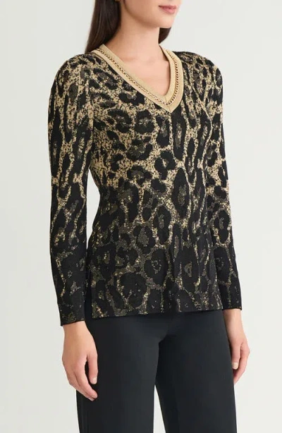 Ming Wang Lurex Leopard Print Jacquard Soft Knit Tunic In Multi