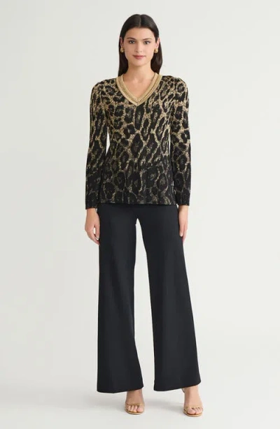 Ming Wang Lurex Leopard Print Jacquard Soft Knit Tunic In Multi