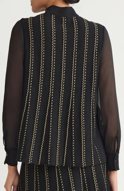 Ming Wang Metallic Stripe Cardigan In Black