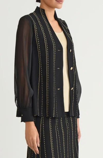 Ming Wang Metallic Stripe Cardigan In Black