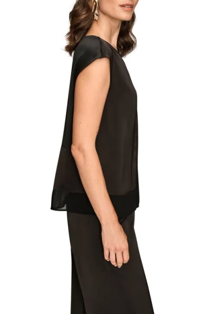 Donna Karan New York Mixed Media Cap Sleeve Top In Black