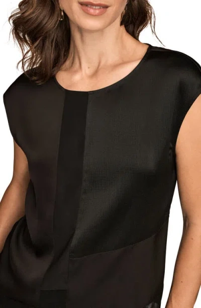 Donna Karan New York Mixed Media Cap Sleeve Top In Black