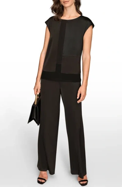 Donna Karan New York Mixed Media Cap Sleeve Top In Black