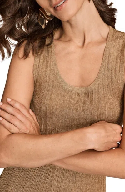 Donna Karan New York Metallic Scoop Neck Shell In Brown