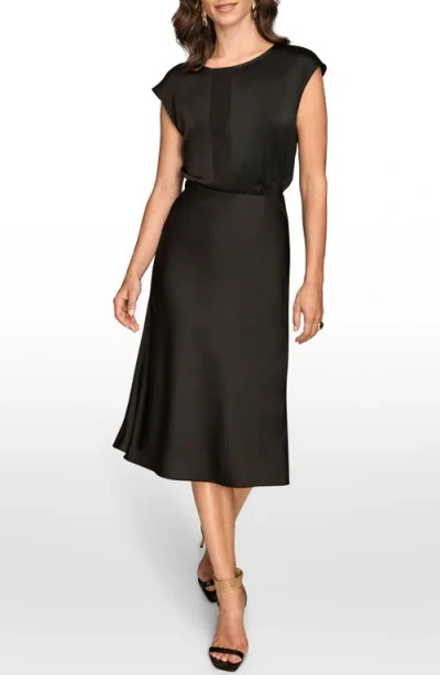 Donna Karan New York Satin Midi Skirt In Black