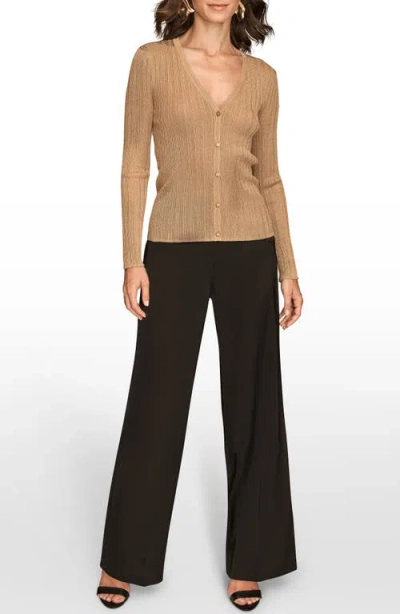 Donna Karan Women's Novelty Long Sleeve V-neck Cardigan In Brown