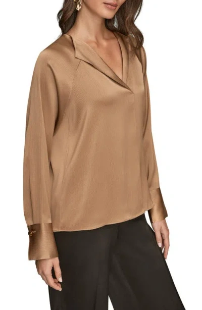 Donna Karan New York Hammered Satin Top In Brown