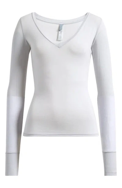 Skims Long Sleeve V-neck T-shirt In Gray