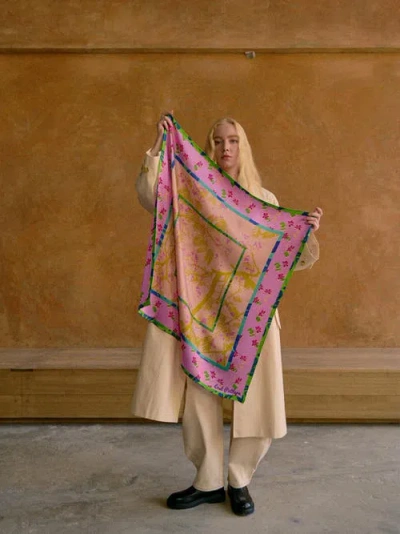 Lost Pattern Nyc Floral Tapestry Large Silk Scarf In Multi