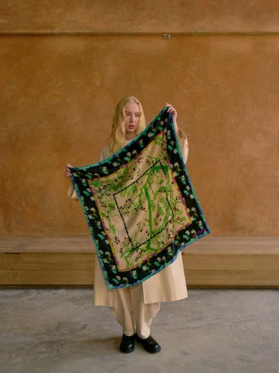 Lost Pattern Nyc Floral Tapestry Large Silk Scarf In Multi