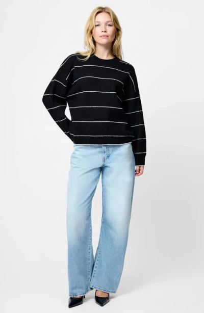 French Connection Riddley Stripe Relaxed Fit Sweater In Black