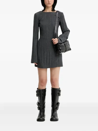 Our Legacy Fitted Ribbed Long Sleeve Square Neck Dress In Gray
