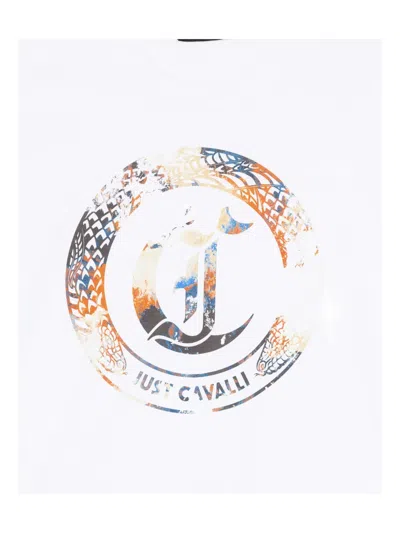 Just Cavalli Graphic Print Crew Neck Short Sleeve T-shirt In White