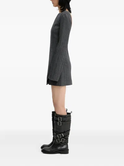 Our Legacy Fitted Ribbed Long Sleeve Square Neck Dress In Gray