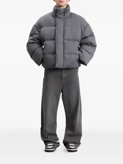 Entire Studios Gray Hooded Down Jacket In Gray