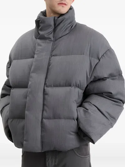 Entire Studios Gray Hooded Down Jacket In Gray