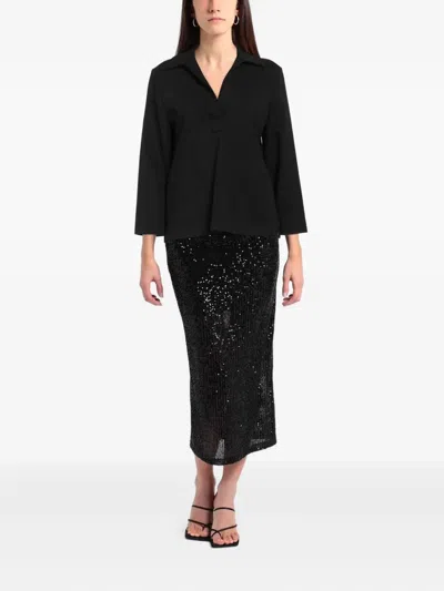 Jucca Black Knitted Jacket With Notched Collar And Three-quarter Sleeves In Black