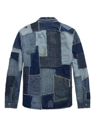Rrl Patchwork Denim Shirt In Blue