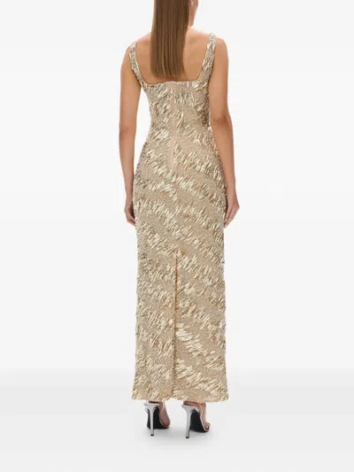 Rachel Gilbert Marcel Embellished Sleeveless Column Gown In Gold