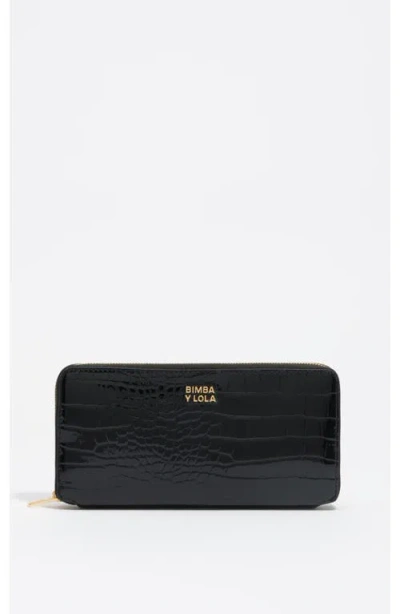 Bimba Y Lola Crocodile-effect Zip-around Wallet In Black