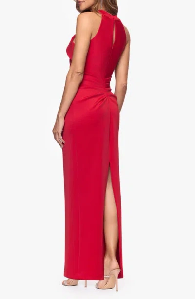 Xscape Evenings Pleated Sleeveless Scuba Gown In Red