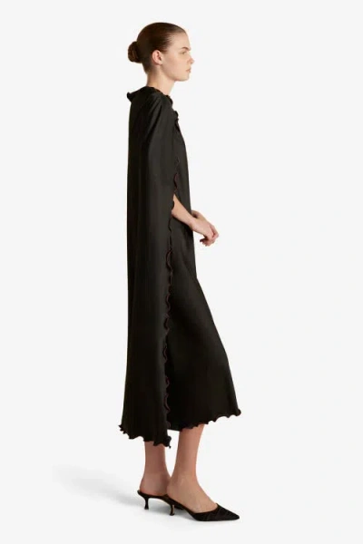 Marina Moscone Cady Cape Dress With Scalloped Edge In Black