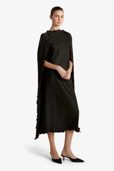 Marina Moscone Cady Cape Dress With Scalloped Edge In Black