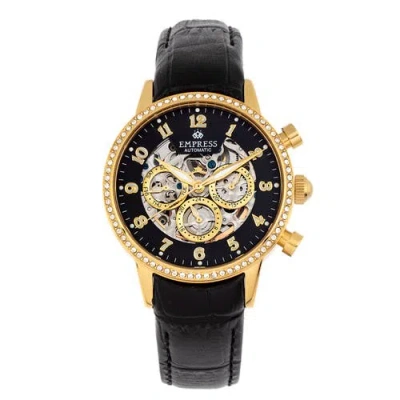 Empress Beatrice Automatic Skeleton Dial Leather-band Watch With Day & Date In Black