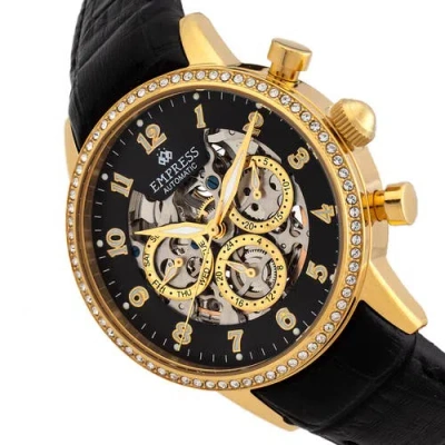 Empress Beatrice Automatic Skeleton Dial Leather-band Watch With Day & Date In Black