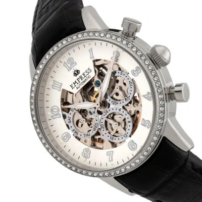 Empress Beatrice Automatic Skeleton Dial Leather-band Watch With Day & Date In Black