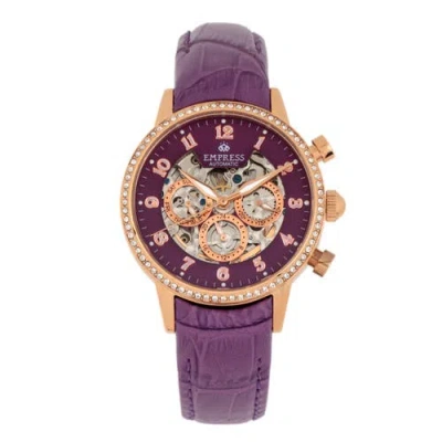 Empress Beatrice Automatic Skeleton Dial Leather-band Watch With Day & Date In Purple