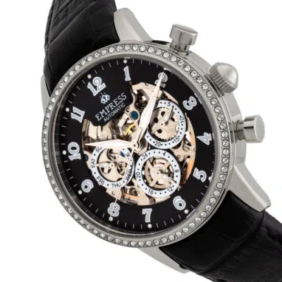 Empress Beatrice Automatic Skeleton Dial Leather-band Watch With Day & Date In Black