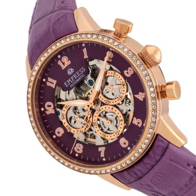Empress Beatrice Automatic Skeleton Dial Leather-band Watch With Day & Date In Purple