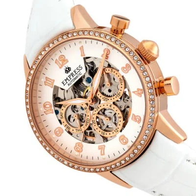 Empress Beatrice Automatic Skeleton Dial Leather-band Watch With Day & Date In White