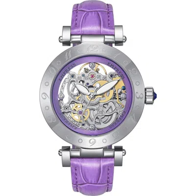 Empress Theodora Automatic Skeleton Leather-band Watch In Purple