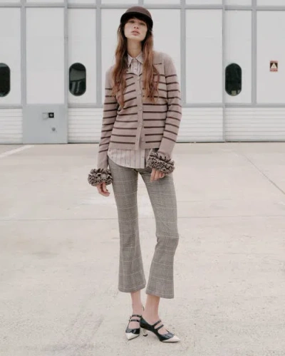 Theo The Label Eudora Cropped Sequined Prince Of Wales Pant In Gray