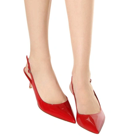 Shop Gianvito Rossi Patent Leather Slingback Pumps In Talasco Red