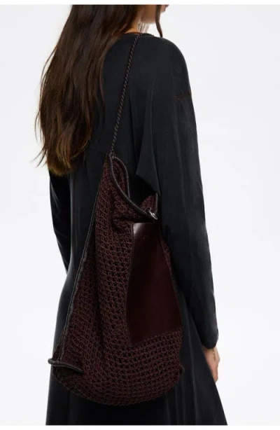 Bimba Y Lola Open-work Crochet Shoulder Bag In Brown
