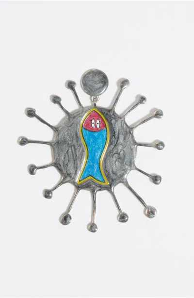 Bimba Y Lola Multicolor Enamel Fish Earrings In Gray