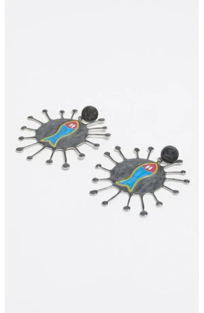 Bimba Y Lola Multicolor Enamel Fish Earrings In Gray